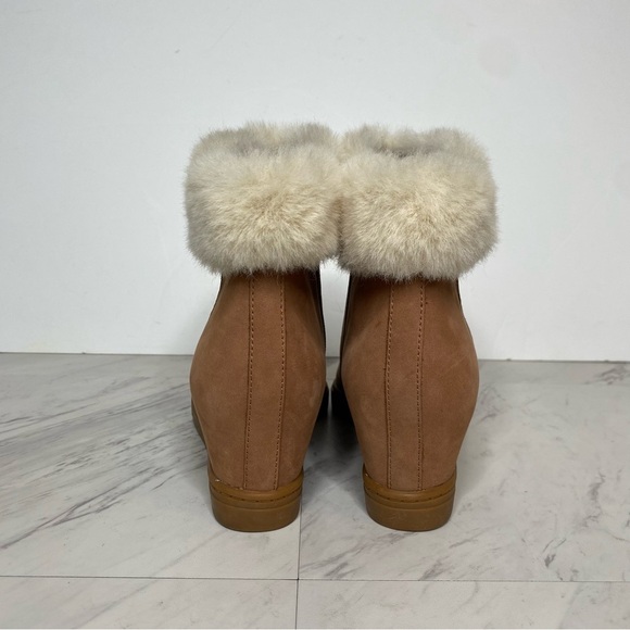 Paolo Flossie Brown Faux Fur Cuff Hidden Wedge Bootie 9 1/2 M - Picture 3 of 14